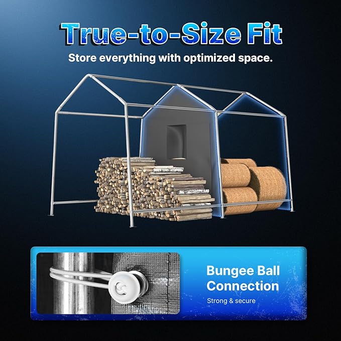 ADVANCE OUTDOOR 6x6 ft Storage Shelter Outdoor Portable Shed with 2 Roll up Zipper Doors & Vents Carport for Motorcycle Waterproof and UV Resistant Portable Garage Kit Tent, Gray