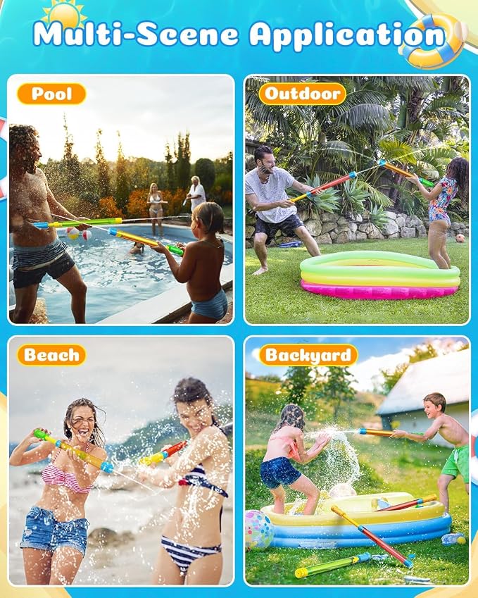 Water Gun Squirt Toys for Kids Adults: 3 PCS Outdoor Blaster Water Guns for Kids Age 3-4-5-8-12 Bulk - Fun Water Squirter Toy for Swimming Pool Beach Summer Outside Party Games