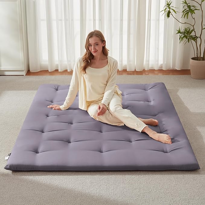 Japanese Floor Mattress, Futon Mattress Queen Size 60"x 80", 2.56" Thicken Tatami Mattress, Portable Foldable Floor Bed, Roll Up Futon Cushion, Suit for Camping Guest Room Dormitory (Grey)