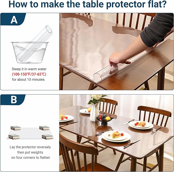 Clear Table Cover Protector Rectangle 38 x 72 Inch, 1.5mm Transparent Plastic Table Protector Waterproof, Anti-Scratch Clear Desk Mat for Office Desktop Dresser Dining Table, FDA Compliant
