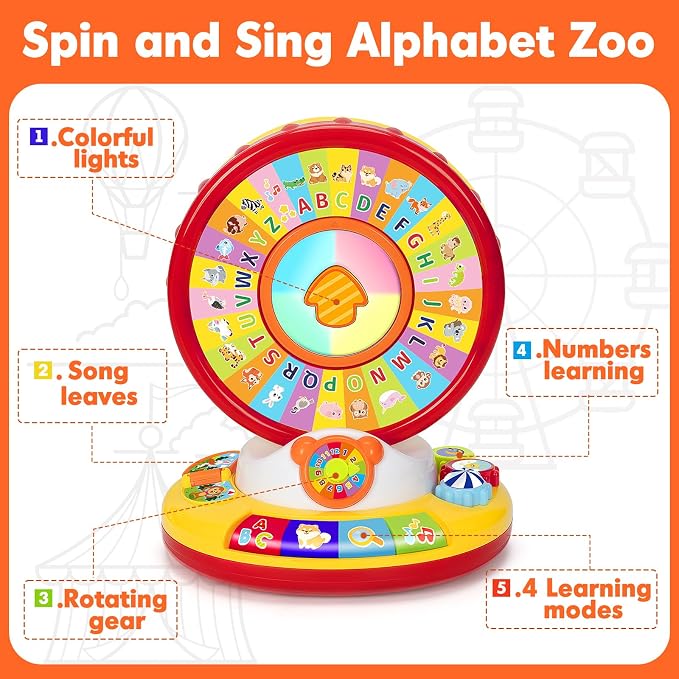 Learning Toy for 1 2 3 Year Old Boys Girls, Spin and Sing Alphabet Musical Toys with Light and Animal Sounds, Interactive Games for Toddlers 12-18 Months, Christmas Birthday Gifts for Baby Ages 1-3