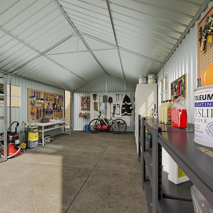 Aoxun 12'x20' Carport Shed Outdoor Metal Storage Sheds with Lockable Door & Sloping Roof- Ideal for Tools, Garden Equipment & Bikes, Perfect for Patio Placement(Brown)