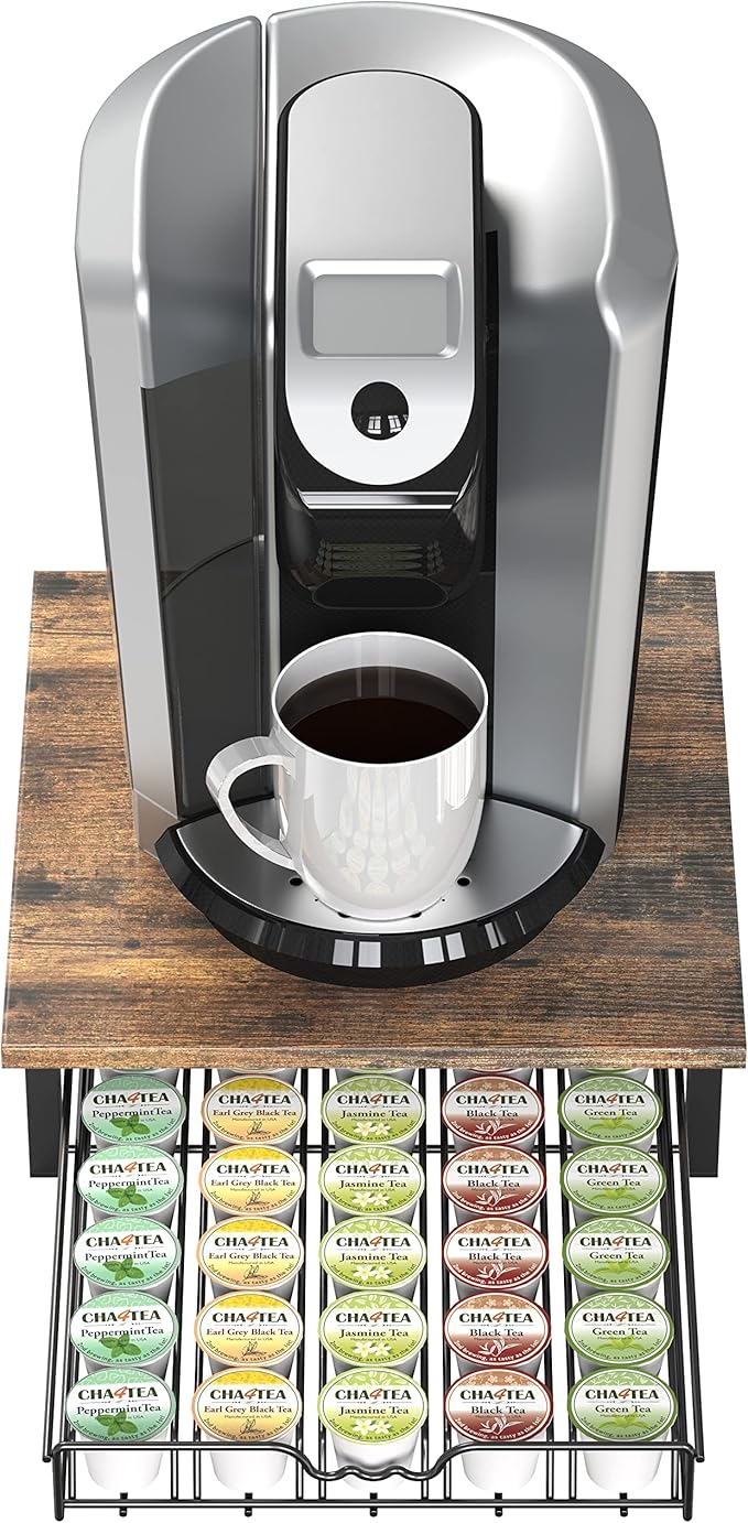 DecoBrothers K-Cup Holder Drawer for 30 Coffee Pods Storage, Rustic Brown