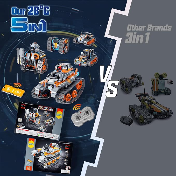 5-in-1 STEM Building Set Toys for Kids Remote & App Controlled Construction Robot/Car/Tank/Bulldozer/Tracked Racer Coding Kit for Boys Girls Age 6 7 8-12+ Year Old (552 Pcs)