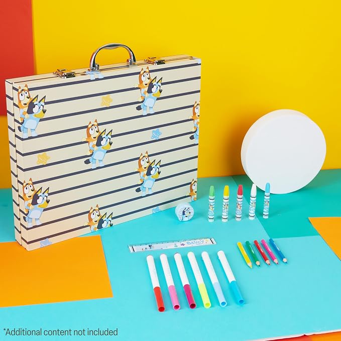 Bluey Colored Pencils Art Supplies for Boys Girls Drawing Kit Painting School Supplies Art Kit Travel Case Gifts for Kids (Blue Case)