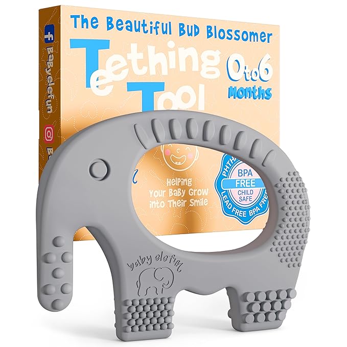 Baby Elefun Baby Teething Toys 5X Pain Relief Zero Delay 0-6 Months Gray