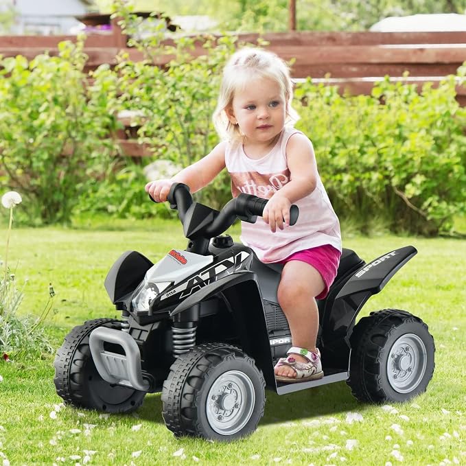OLAKIDS Kids Ride On ATV, 6V Electric Vehicle for Toddlers, 4 Wheeler Battery Powered Motorized Quad Toy Car for Boys Girls with LED Lights, Horn (Black)