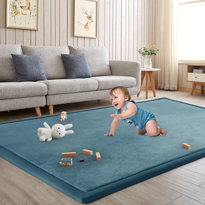 Baby Play Mat for Floor Nursery Rug Muscle Mat Area Rug Playroom Rug 79"x138" Playpen Mat Elastic Foam 1.3" Thick Crawling Mat for Babies,Toddlers, Infants, Kids,Indigo