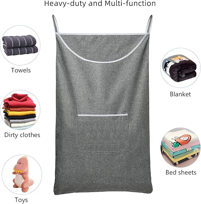 X-Large Door Hanging Hamper Bag,2 Pack Large Capacity Hanging Laundry Hamper Basket with Wide Opening Dirty Clothes Laundry Hamper Storage Bag Size 35X22inch(Grey-2Pack)
