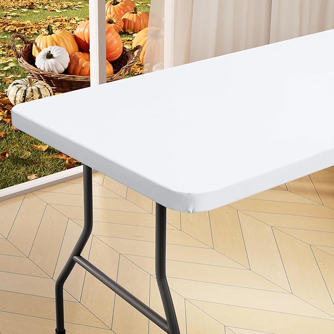 homing Rectangle Table Cloth Cover, Waterproof Polyester Elastic Fitted Tablecloth, Fits for 5 Foot Folding Tables, Washable Table Protector for Picnic, Camping, Outdoor (White, 36" x 60")