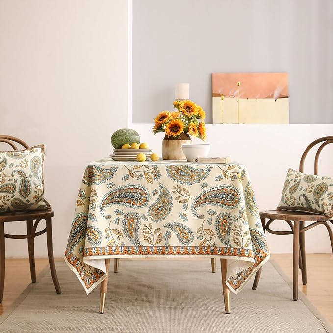 patdrea Designer Vintage French Rectangle Table Cloth,Italian Floral Wrinkle Free Farmhouse Tablecloth,Decor Table Cover for Kitchen Dining,Christmas,Tea Party,Thanksgiving,55"x87"-Lysaniya
