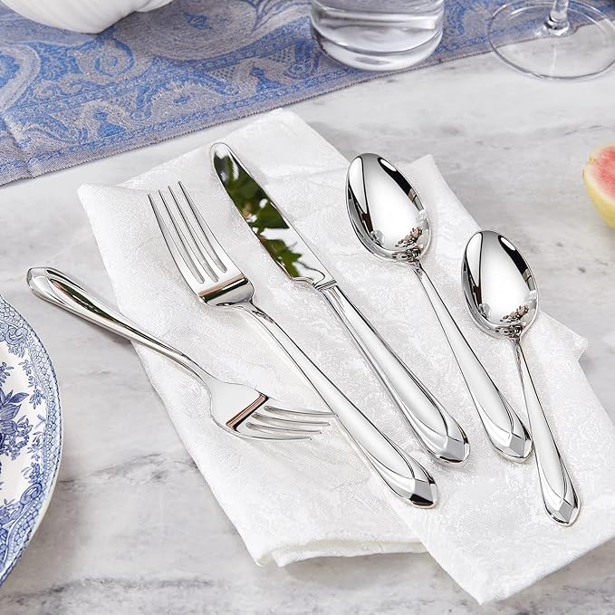KEAWELL Premium Astra 4-Piece 5.8 inch Spoon Set – Mirror-Finished 18/10 Stainless Steel with Diamond-Faceted Handles Dishwasher Safe for Modern Dining (4, Small Spoons)