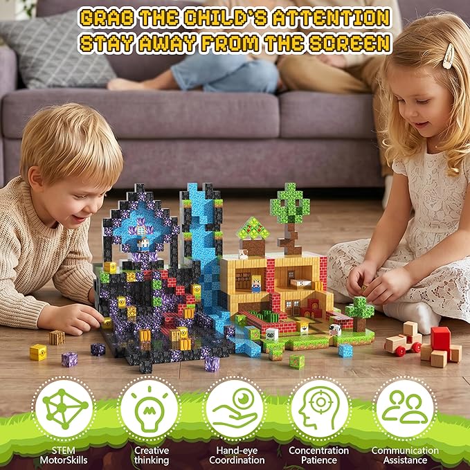 200PCS Magnetic Blocks, Magnetic Building Blocks, 0.63in Magnetic Building, STEM Game Stacking Toys for Kids, Birthday Gifts for Boys and Girls Age 3+ Years Old