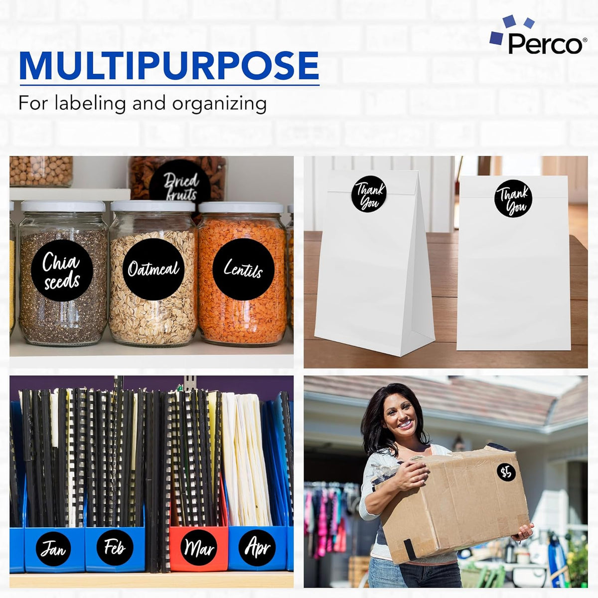 Perco Black 3-Inch Round Circle Dot Sticker Labels with Easy Peel Perforation - 500 Labels per Roll - Strong Adhesion, Vibrant Colors for Organizing, Crafting & More - Made in USA