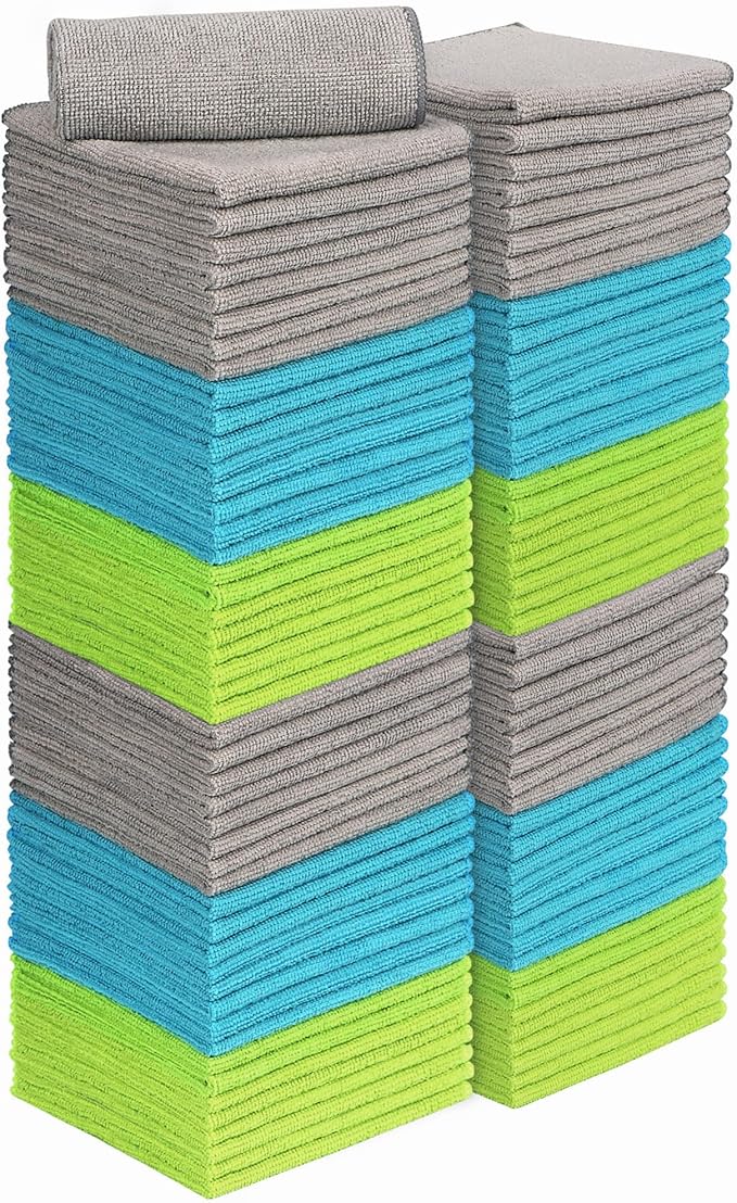 AIDEA Microfiber Cleaning Cloth-100PK, Soft Microfiber Towels for Cars, Absorbent Cleaning Rags, Lint-Free Streak-Free Wash Cloths for House, Kitchen, Window(12in.x12in)
