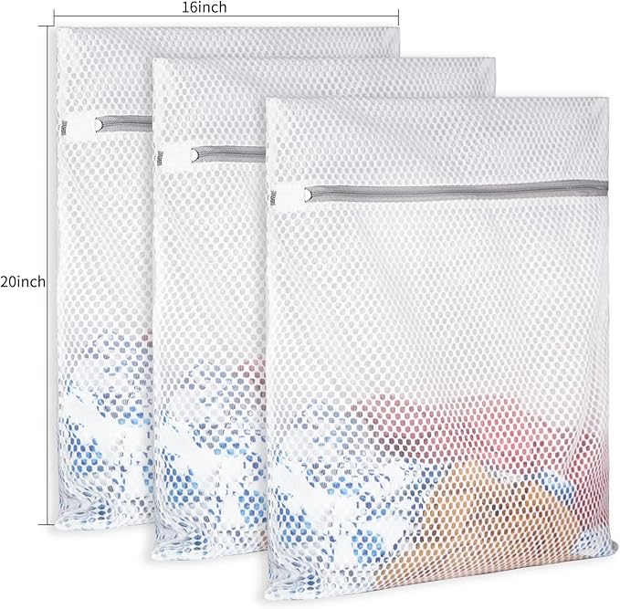 Extra Large Honeycomb Mesh Laundry Bag125gsm Net Fabric Durable and Reusable Delicate Wash Bag,Travel Organization Bag for Lingerie,Clothes,Jeans,Bath Towel,Sock (3 Large)