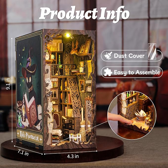 CUTEBEE Book Nook Kit - DIY Miniature House Dollhouse Kit for Adults and Teens, 3D Wooden Puzzle Booknook Build Bookshelf Decor, Gifts for Family and Friends (Magic Pharmacist)