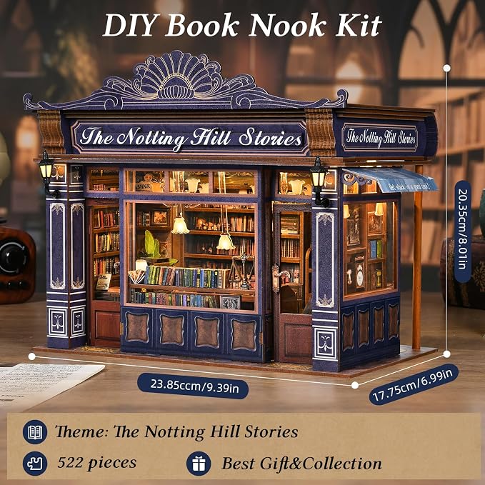 DIY Miniature House Kit, Dollhouse Fantastic Book Store for Adults to Build, Birthday/Christmas Day Gift for Family and Friends, Prefab Tiny Home with LED Lights,The Notting Hill Stories