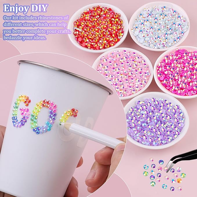 2 Boxes Jelly Rhinestones for Bedazzling, 46000Pcs 3mm&4mm Multicolor Flatback Resin Gems for Crafting, Bedazzler Kit with 3Pcs 10ml B7000 Jewelry Glue for DIY Crafts Tumblers Fabric Decor Nail Art