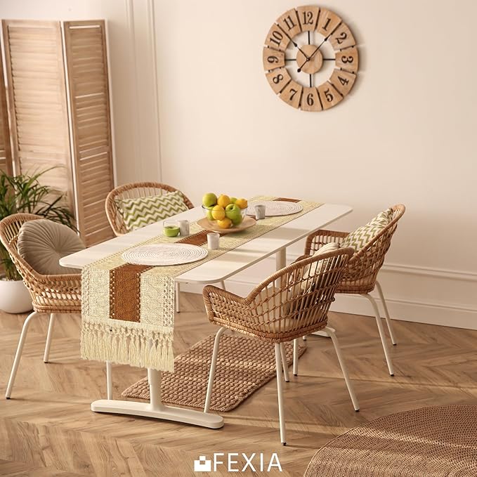 FEXIA Boho Table Runner 72 Inches Long Thanksgiving Decor Macrame Table Runner Farmhouse Style with Tassels for Party Bohemian Rustic Wedding Bridal Shower Dining Decor Middle Brown (12x72 Inches)