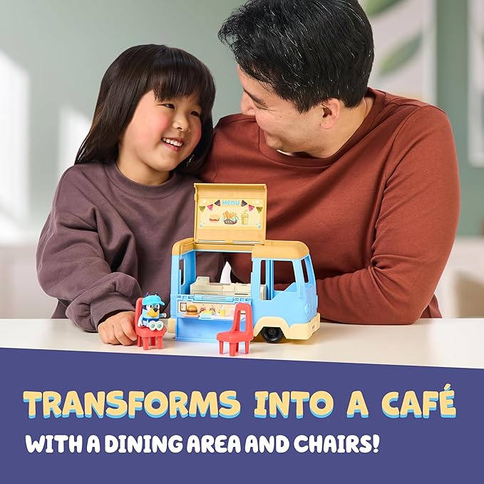 Bluey Let’s Play Chef Food Truck Playset, Convertible Food Truck Toy with 3” Articulated Apron Figure, Play Restaurant for Kids of Ages 3+