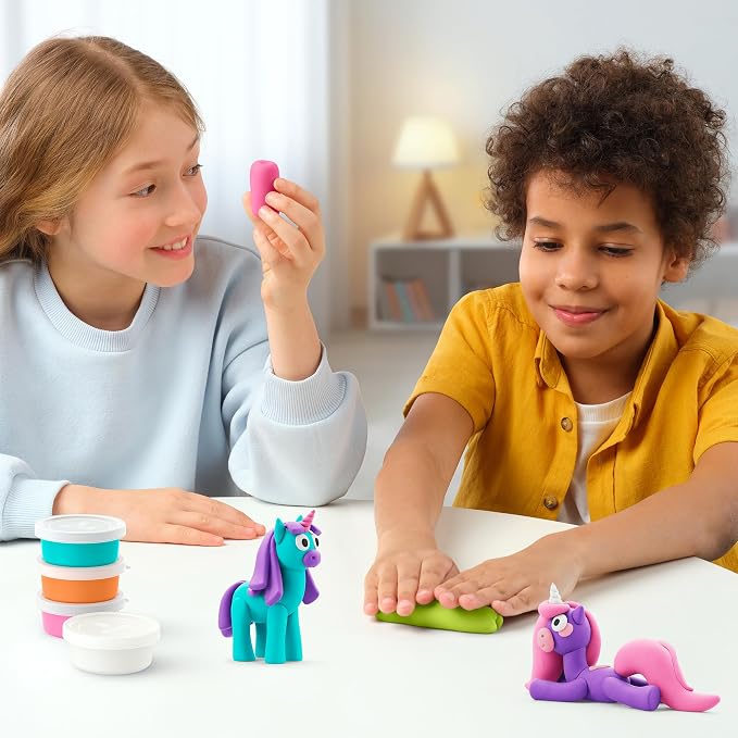 Hey Clay 15 Cans Set - Colourful Modelling Kids Air-Dry Clay 15 Cans with Sculpting Tools and Fun Interactive Instructions for Children Age 3+ (Rainbow Unicorns)