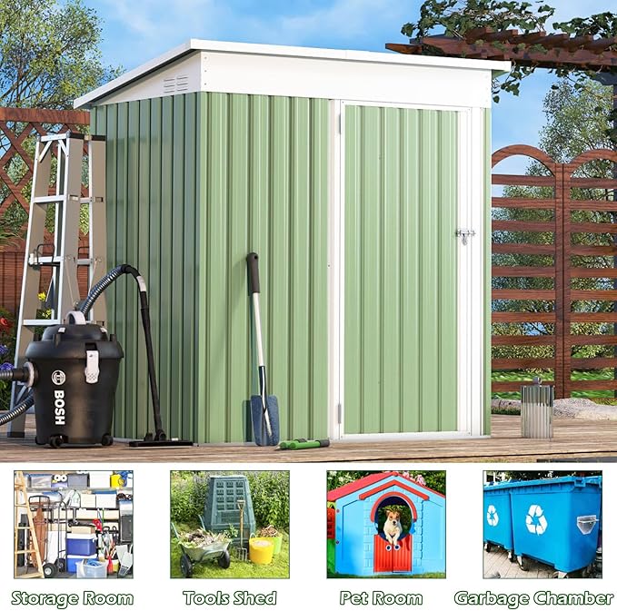 AECOJOY 5' x 3' Outdoor Storage Shed, Small 3x5 Metal Sheds & Outdoor Storage Clearance with Lockable Door, Utility and Tool Storage Cabinet Garden Shed for Backyard, Patio, Outside use in Green