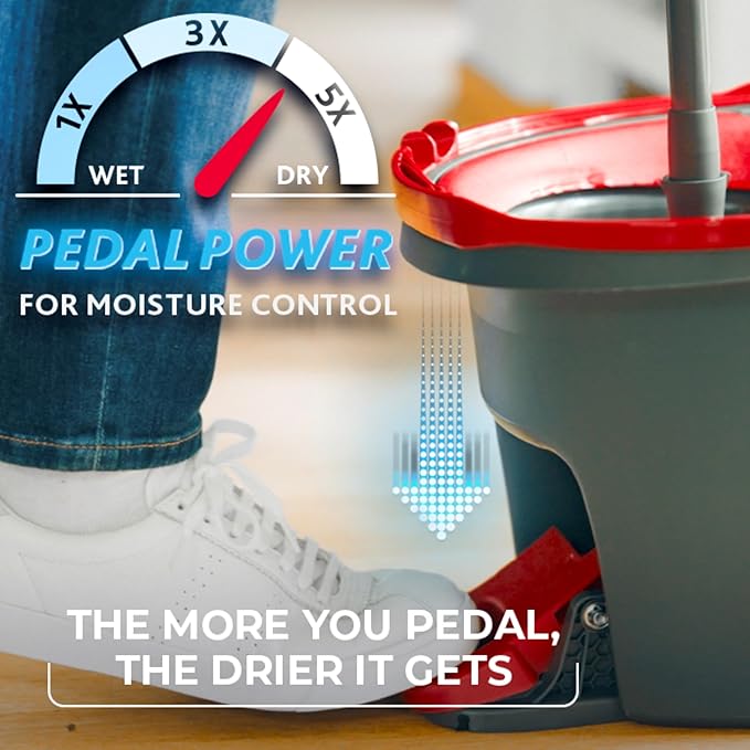 O-Cedar Easywring Microfiber Spin Mop & Bucket Floor Cleaning System with 1 Extra Refill,Red / Gray
