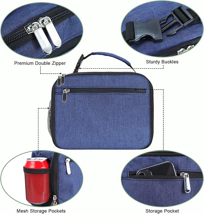 Kids Lunch Box for Boys Girls Lunch Bag Insulated Durable Lunchbox Children Lunch Tote Bag for School Dark Blue