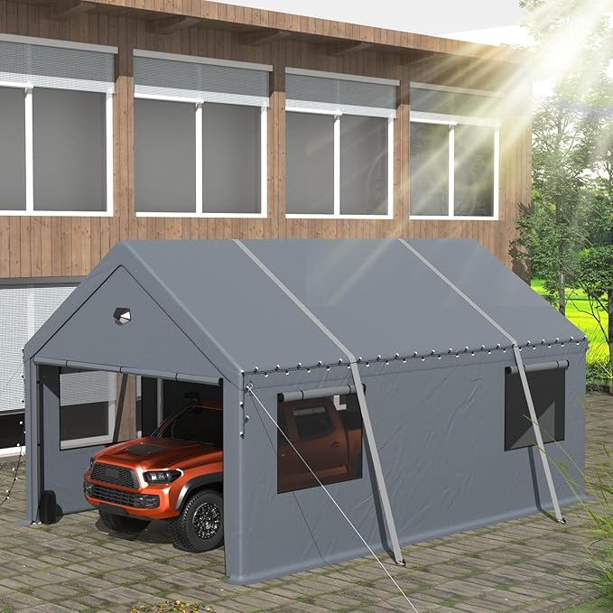 Heavy Duty Carport Canopy 10x20FT,Extra Large Portable Car Tent Garage with Roll-up Windows and All-Season Tarp Cover,Removable Roof&Side Wall for Car,SUV,Boats&Truck Shelter Logic Storage
