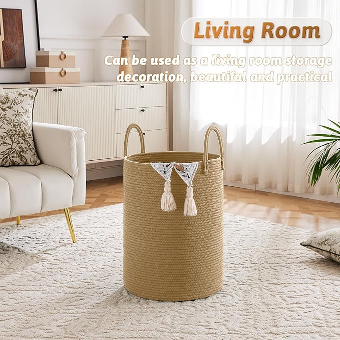 Laundry Basket,Woven Cotton Rope Laundry Hamper,100L for Decorative Storage of Dirty Clothes,Toys and Blankets in Bathroom,Baby Room and Living Room