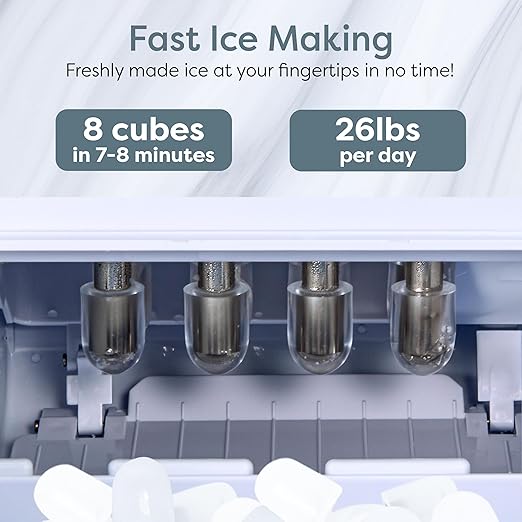Igloo Portable Ice Maker with Scoop & Basket- Ice Maker with LED Control Panel & 1.5 Quart Water Tank-Ice Cube Maker Produces 26 Lbs. of Ice in 24 Hours With 8 Large or Small Cubes In 7 Minutes- Black