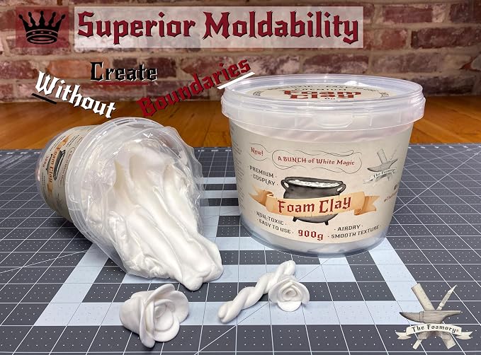 The Foamory Moldable Cosplay Foam Clay (900g White) High Density Air Dry Clay, EVA Foam Sands Paints Easily, Non-Toxic and Safe for Crafts
