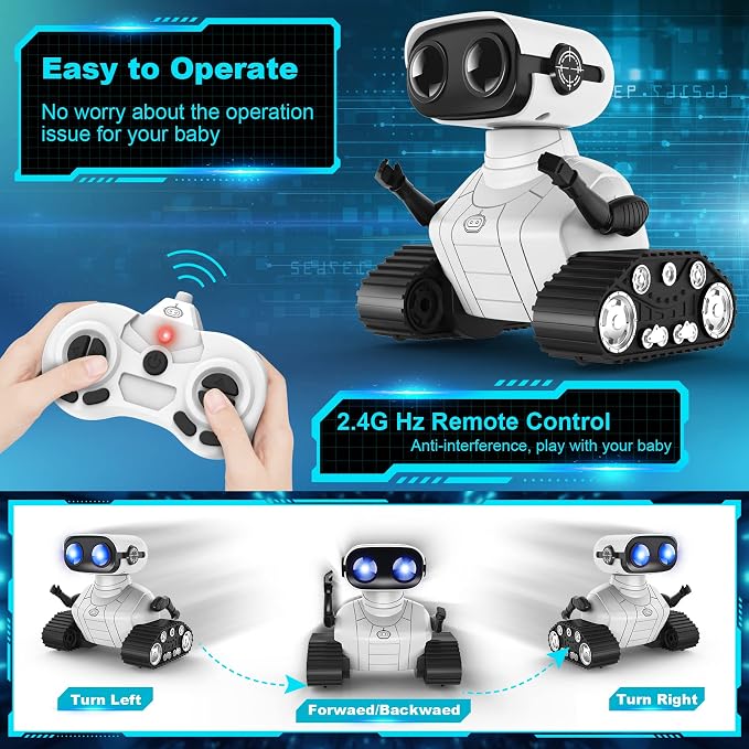 Hamourd Robot Toys for 3 Years Old Boys Girls- Rechargeable Remote Control Robots, Emo Robot with Auto-Demonstration, Flexible Head & Arms, Dance Moves, Music, and Shining LED Eyes, Kids Toys Gifts