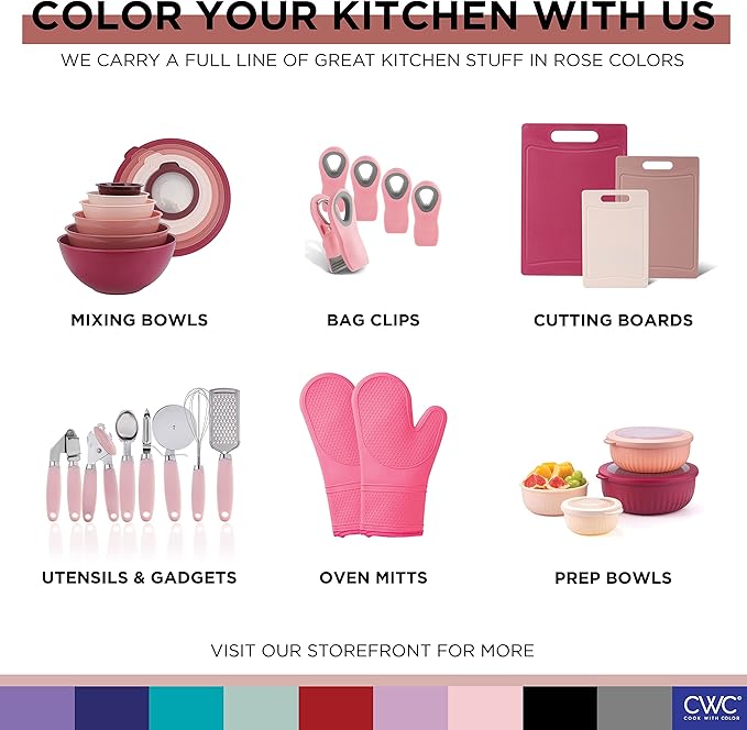 COOK WITH COLOR Silicone Cooking Utensils, Kitchen Utensil Set, Easy to Clean Silicone Kitchen Utensils, Cooking Utensils for Nonstick Cookware, Kitchen Gadgets Set, Mini, Pink