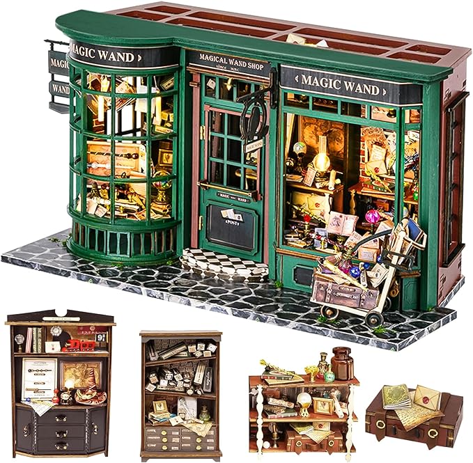 Roroom DIY Miniature House Kit, Magic Full House Book Nook Kit with LED Light, 3D Wooden Puzzle Miniature Dollhouse Kit for Bookshelf Decor-Creative Gift for Family and Friends