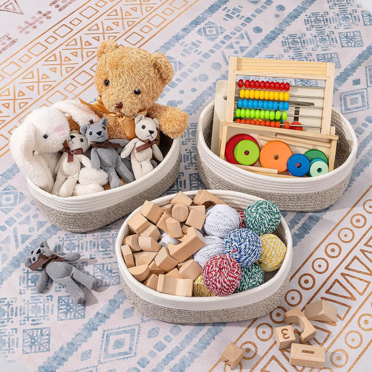 CubesLand Baskets for Shelves Storage,Cube Shelf Closet Storage Bins Set 2,Long-lasting &Skin-friendly Toy Basket Bin,Stylish Room Decor Basket,Woven Off White/Light Brown
