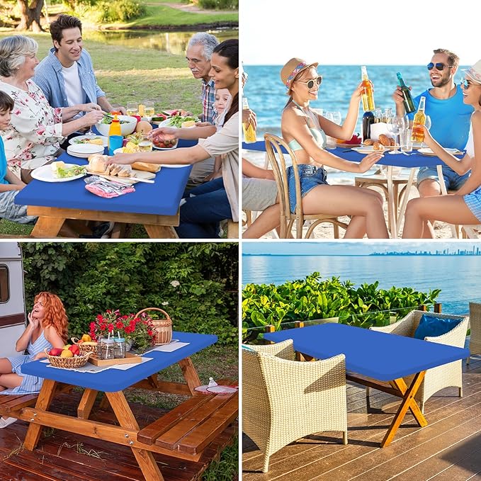 homing Rectangle Table Cloth Cover, Waterproof Polyester Elastic Fitted Tablecloth, Fits for 8 Foot Folding Tables, Washable Table Protector for Picnic, Camping, Outdoor (Blue, 36" x 96")