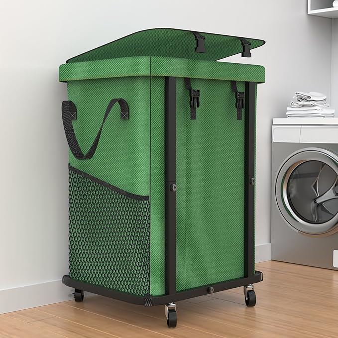 40 Gal(150L) High Grade Large Laundry Basket with Wheels, Rolling Laundry Hamper, Laundry Cart with Metal Frame and Removable Bag Design, Suitable for Laundry Room, Bedroom (XYL-Green-150L, 150L)