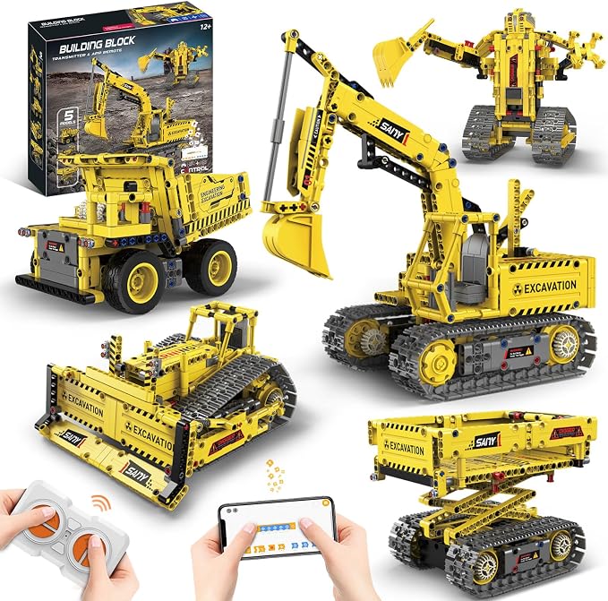 5 in 1 STEM RC Robot Building Kit, 555 PCS APP & Remote Control Robot Toys for Kids Age 6 7 8 9 10 11 12+, Engineering Science Coding Robotic Toys Birthday Gifts for Boys & Girls