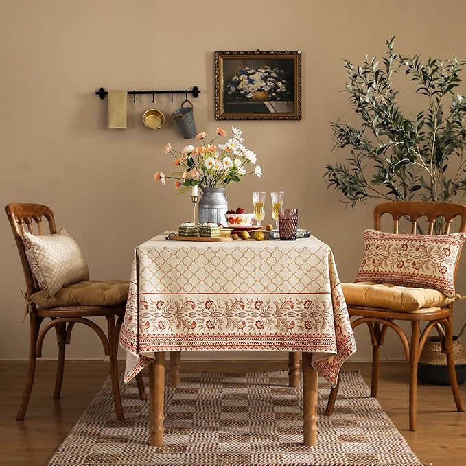 ISAENNE Designer Linen Floral Rectangular Table Cloth,Pale Yellow Farmhouse Indoor Tablecloth,Durable Decor Tablecloths for Dining Kitchen Thanksgiving Christmas,55"*79"-Chamonix A