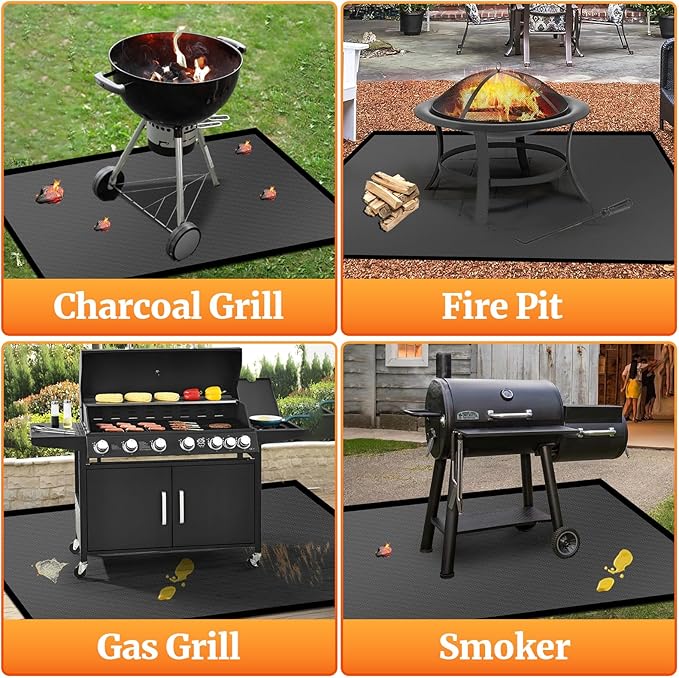 44" Square Fire Pit Mat/Under Grill Mat Fireproof Waterproof Oil-Proof, 4 Layers Fireproof Mat Fire Pit BBQ Pad Protect Mat for Deck Patio Grass Outdoor Wood Burning Fire Pit and BBQ Smoker
