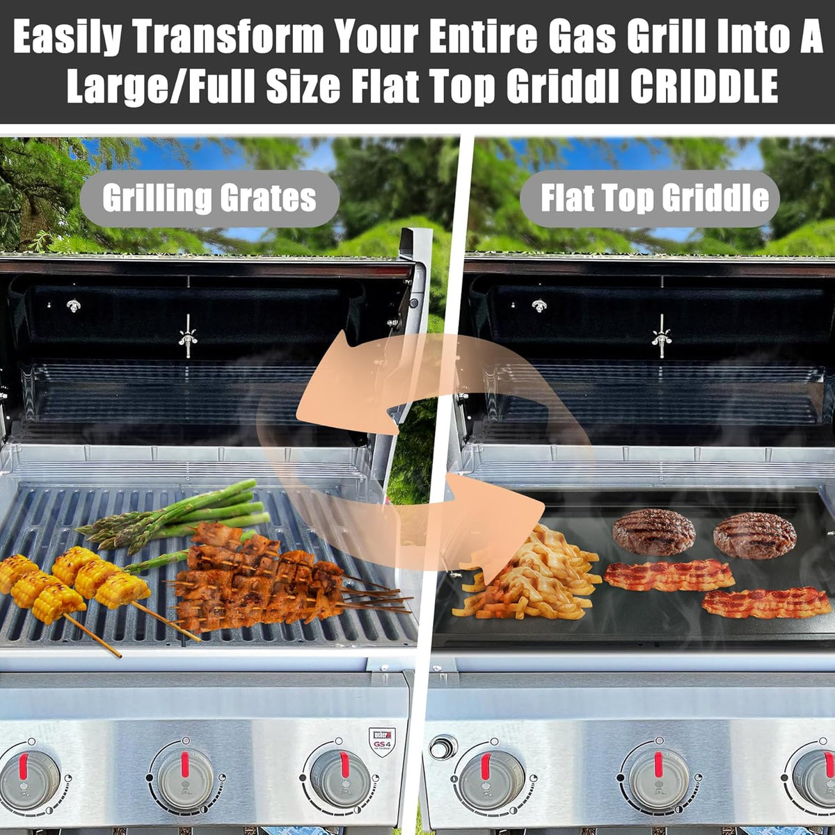 SafBbcue Full Size Griddle Inserts for Nexgrill Replacement Parts 720-0925 720-0925P 720-0925PG Flat Top Griddle for Nexgrill Parts 720-0340 720-0718A, Carbon Steel