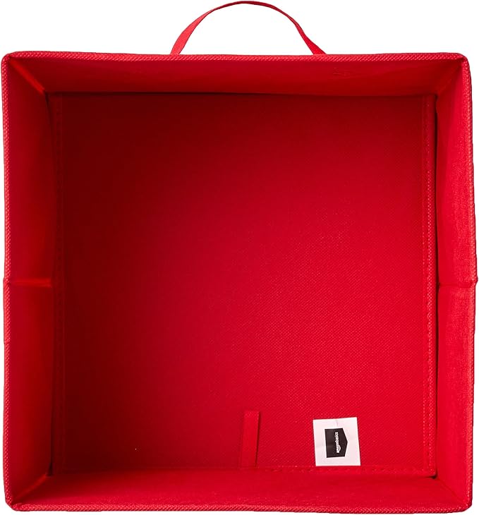 Amazon Basics Cube Organizer Storage Bins Handles, Collapsible Fabric, 10.5"x10.5"x11", Red (Pack of 30)