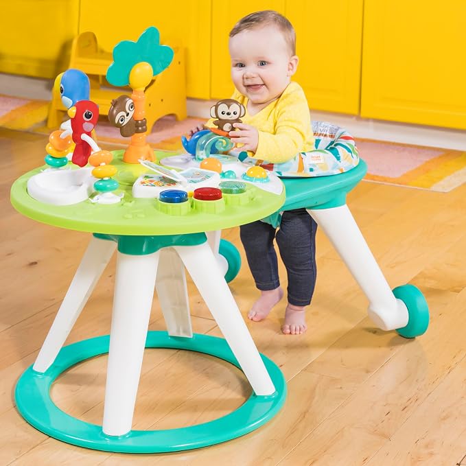 Bright Starts Around We Go 2-in-1 Baby Walker, Discovery Activity Center and Table, Tropic Cool, Ages 6 Months+