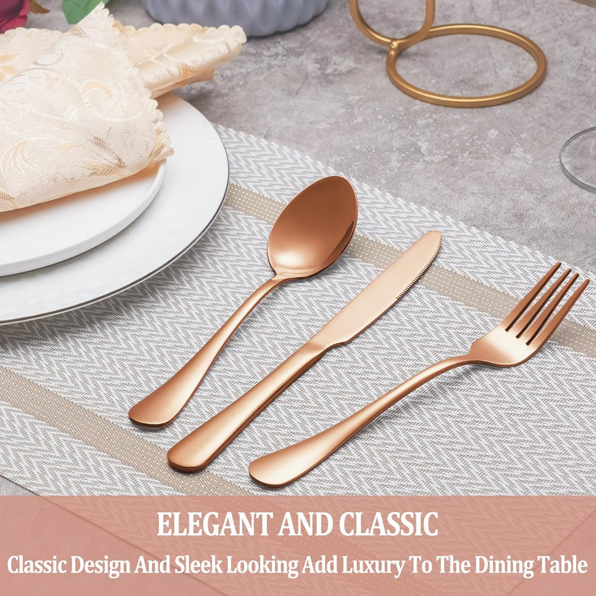 60 Pcs Rose Gold Silverware Set Service for 12, Premium Stainless Steel Flatware Set, Cutlery Utensil Sets, Durable Home Kitchen Eating Tableware Sets, Include Fork Knife Spoon, Dishwasher Safe