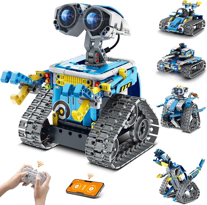 Mibido Robot Building Kit with Remote Control STEM Gifts for Kids Boys Ages 8-14, Technic Coding Robotic Toys for Teen‘s Birthday, Build 5in1 Models with 488 Pieces