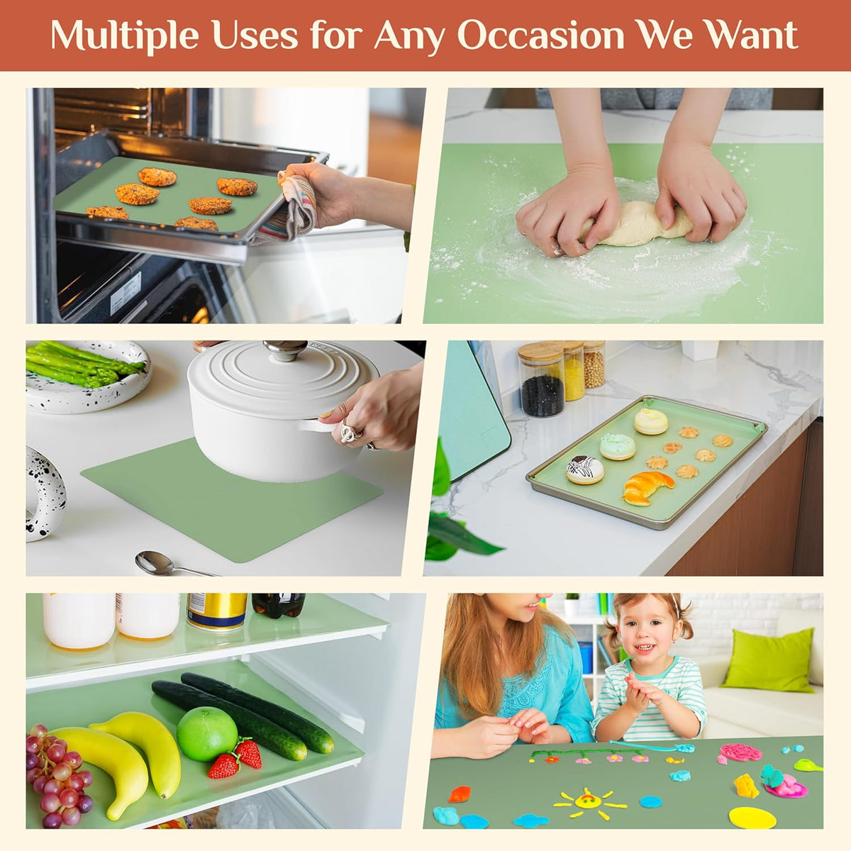 Silicone Baking Mat, 16 IN x 6 FT Free Cutting Baking Sheet,Non-Stick Reusable Dough & Pastry Mat,Non-Slip Silicone Mat Roll for Air Fryer Liner,Freeze Dryer,Oven Baking Pan,Kitchen Counter