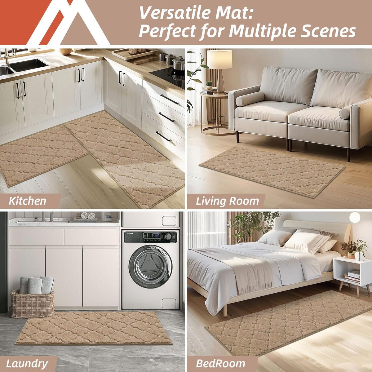 COSY HOMEER Soft Floor Mats for in Front of Sink Super Absorbent Kitchen Rugs 20"x59" Non-Skid Standing Mat Washable,Polyester,Beige