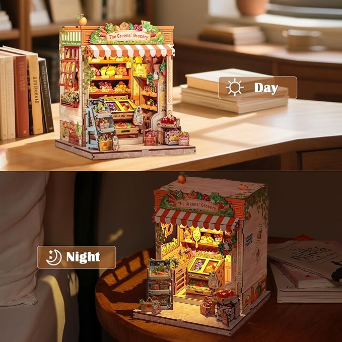 CUTEBEE Book Nook Kit - DIY Miniature House Dollhouse Kit for Adults, Booknook Tiny House Bookshelf Decor 3D Wooden Puzzle Model Building Set, Gifts for Family and Friends (The Greens’ Grocery)